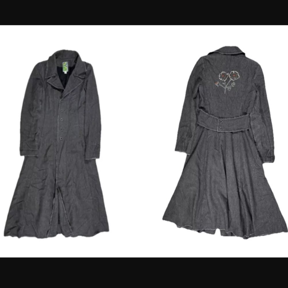 Burning Torch Wool Blend Coat Fitted & Flared Size Small Gray Long Embroidered